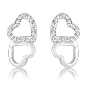 .17 Ct Melded Hearts Rhodium and CZ Stud Earrings